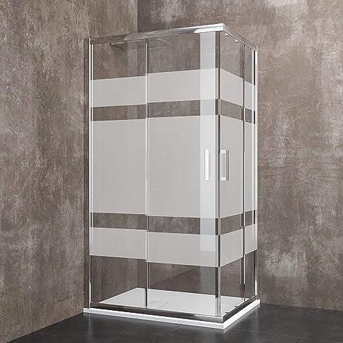 Box Doccia Rettangolare 195 Cm H Cabina Bagno Con Porte Scorrevoli Ante In Cristallo Temperato Serigrafato da 6 mm Struttura Alluminio Anodizzato Maniglie in Acciaio Cromato Losanna (80 x 120 Cm)