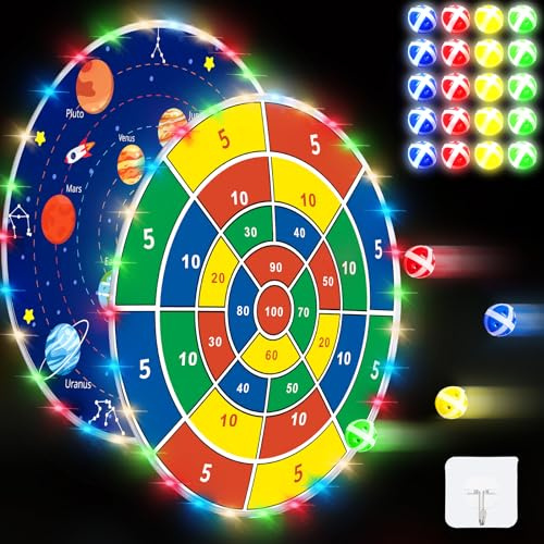 Glimin 36 Inch Large LED Dart Board Double Sided Dartboard with 20 LED Sticky Balls Planet Giant Dartboard Shooting Toys Indoor Outdoor Sport Toys Dartboards Party Game Toy Birthday Gifts