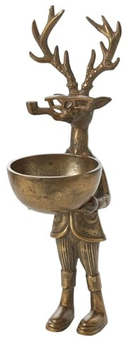 Accent Decor E+E Collection Frankie 16 Standing Deer Figurine with Bowl, Antique Gold Finish