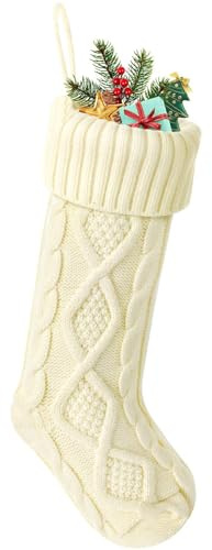 Weihnachtsstrümpfe – Der Weihnachtsmann legt Geschenke auf Socken, Nikolausstrumpf zum Befüllen und Aufhängen, Kamin Weihnachtssocken, Gestrickt Socken Nikolausstiefel für Weihnachten Deko (Weiß)