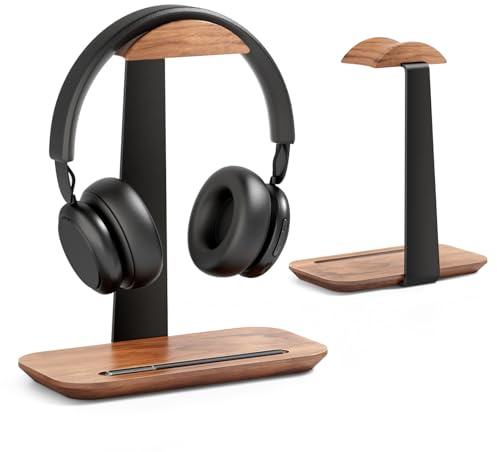 UPERGO Walnut Headphone Stand, Wood Headset Stand for Desk, Universal Headphone Holder with Storage Base for Gaming, Airpod max, Bose,Razer
