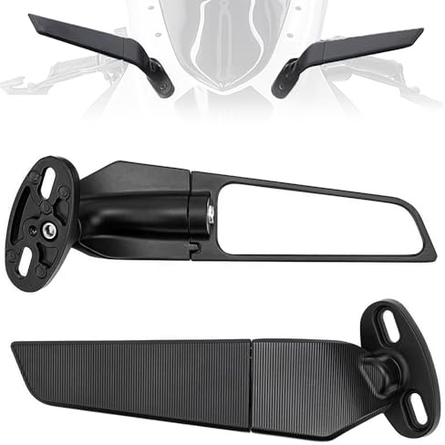 Kucehiup Racing Motorcycle Mirrors, Double Rotating Wing Rearview Mirror Fairing Side Black Compatible with Nin-ja 250 300 400 H2 H4 400 650 ZX10R ZX6R ZX 636