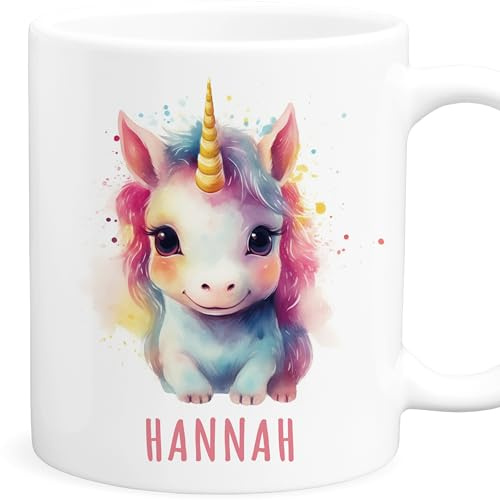 Einhorn Tasse personalisierte Kindertasse mit Namen als Geschenk | Personalisiert, hochwertige Keramik, spülmaschinen- & mikrowellengeeignet, Namenstasse, für Jungen & Mädchen