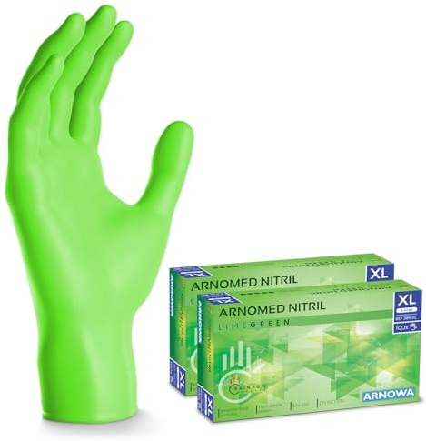 200x ARNOMED® Einweghandschuhe Grün, Nitril Handschuhe, Einmalhandschuhe XL | Nitrilhandschuhe Einweg puderfrei, Gummihandschuhe Einweg, Schutzhandschuhe, Handschuhe Nitril in XS, S, M, L, XL
