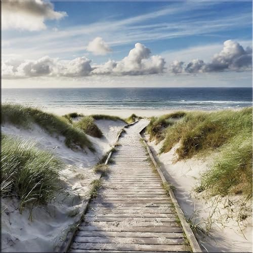 artissimo, Glasbild, 30x30cm, AG5498A, Landschaft/Natur: Weg zum Meer, Bild aus Glas, Wandbild Wohnzimmer modern, Strand und Meer, Dünen