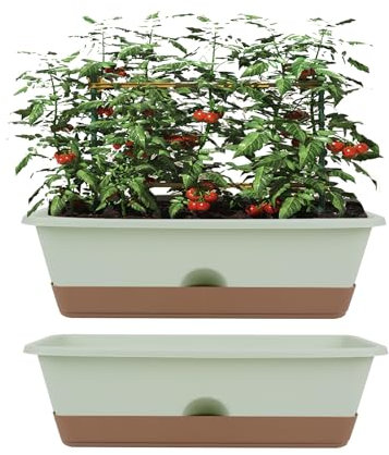 Blumentopf, Pflanztöpfe mit Regal Vierkant-Töpfe, Atmungsaktiv & entwässernd, Garten Blumenkasten, Kräutertopf Set für Blumen, Obst und Gemüse, Sukkulenten, Kletterpflanzen und Blattgemüse (2)