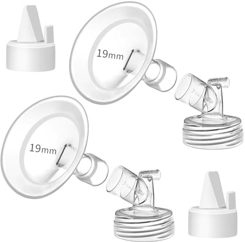 PumpMom-us 19mm Flanges Compatible with Spectra S2 S1 9 Plus Breastpumps Accessories, Replacement 19mm Breast Shield and Duckbill Valves for Spectra Pump Parts and Spectra Flange
