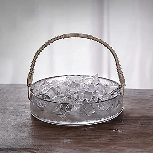 KOHARA 350ml Portable Transparent Glass Ice Bucket,Ice Pail,Ice Bucket Wine Beer Champagne Cooler,Mini Ice Bucket With With Rattan Handle Household Red Wine Champagne Bucket Thickened Ice Bucket