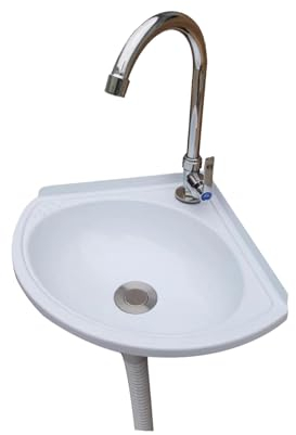 Ausgussbecken weiß aus Kunststoff Wandausgussbecken Eckwaschbecken Einzelkaltwasser für Keller Waschküche Garten Camping Keller Spülbecken inkl Ablaufgarnitur (27.5X35X11CM C)