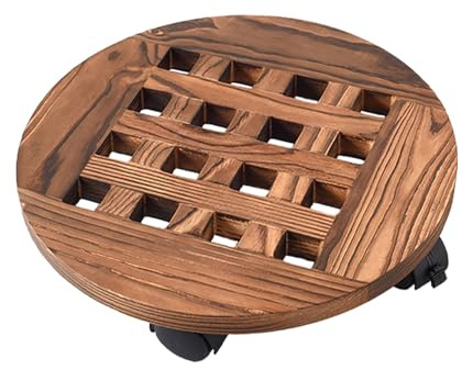 Pcscevcr Plant Caddy with Lockable Wheels, 25cm/10inch Rolling Wooden Potted Plant Stand With Wheels, Garden Plant Pot Tray Trolley, for Garden Patio Balcony