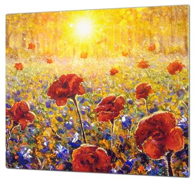 Premium Tempered Glass Cutting Board and Worktop Saver – Glass Pastry Board and Cooktop Cover – Measures: Single: 60 x 52 cm; Double: 2 x 30 x 52 cm; D40 Colorful Illustrations Series