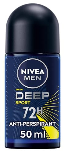 NIVEA MEN Deep Sport Roll-on 50 ml, Deodorante uomo arricchito con Carbone Attivo per 72h di protezione, Deodorante roll on antitraspirante per l'attività sportiva