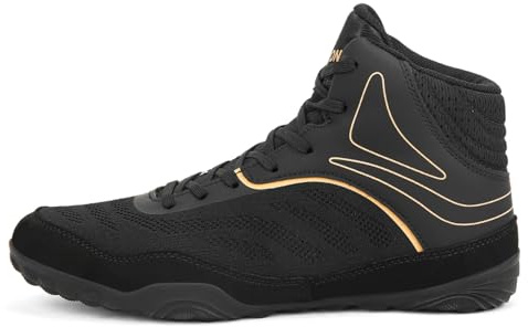 ZHENSI Scarpe da Boxe Uomo, Stivali da Wrestling Leggeri Antiscivolo da Combattimento Fitness Indoor Cross-Training,Nero,48 EU