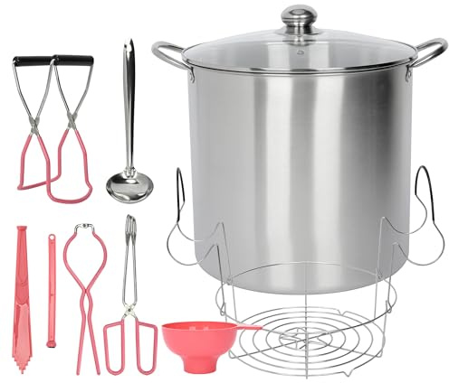 yeshine 21.5 Quart Canning Pot with Rack and Lid, Large Water Bath Canning Pot Set with Full Canning Tools Set, Stainless Steel Canner Supplies Starter Kit for Beginners for Home, Kitchen (Pink)