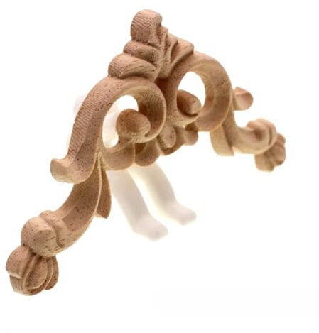 Vsadsau Unlackierte Holzfigur im Vintage-Stil, geschnitzt, Eckapplikation, Rahmen, Möbel, Wand, Tür, Holzfigur, 20 cm, 4 Stück
