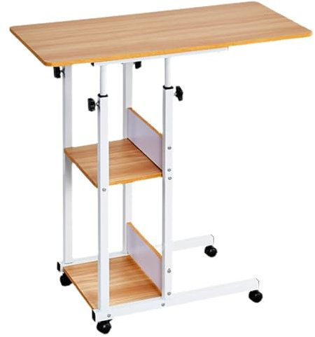 Beistelltisch mit Rollen Höhenverstellbar Nachttisch aus Kunstfaserplatten, Einfacher Mobiler Schreibtisch, Laptop Nachttisch, für Zuhause, Krankenhäuser(40x60x77cm)