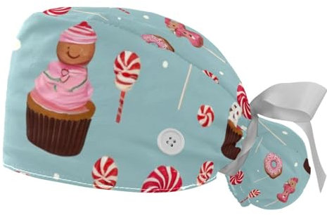 2 Stücke，OP-Hauben für Frauen，Kochmütze,OP-Haarnetz für Frauen,Für die Küche,Donuts Cupcake Dessert