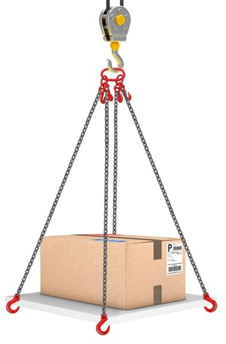 Chain Sling, 1/4 Inch X 3 Ft Lifting Chain Sling with 4 Legs Grab Hooks and Adjusters G80 Heavy Duty Engine Chain Hoist Lifts Lifting Sling Chains for Engine Hoist (1/4 Inch*3 FT, with Adjusters)