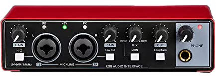 Okeeyseda Tarjeta de Sonido Studio Record Interfaz de Audio USB Profesional Equipo de Sonido 48V Phantom para GrabacióN Red