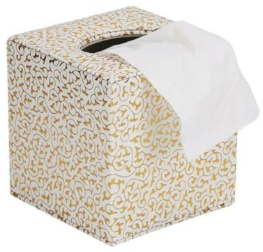 Quadratische Taschentuchbox aus PU-Leder mit geprägtem Design, Gold / Silber für Zuhause, Hotel, Büro (Gold)
