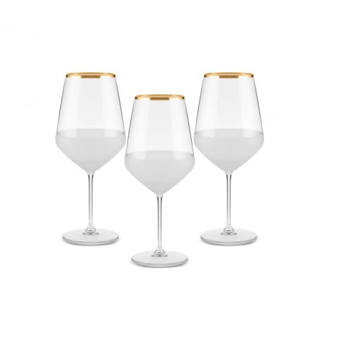 KARACA Jasmine - Juego de 3 copas de vino grandes de vino blanco y tinto, 490 ml, elegante vaso con borde dorado, ideal para el hogar, comedor y entretenimiento