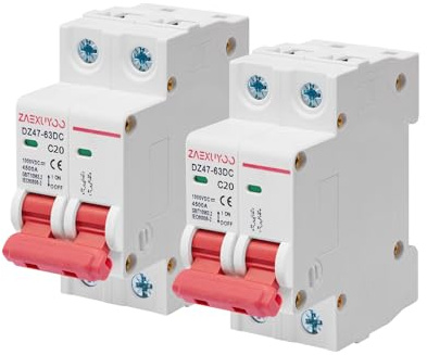 2 Polig Sicherungsautomat PV Leitungsschutzschalter DC 1000V 20A 2 Stück | DZ47-63DC C20,Solar,Mini Leitungsschutzschalter,Trennschalter,Schutzluftschalter,Schutzschalter,für Photovoltaik-Systeme