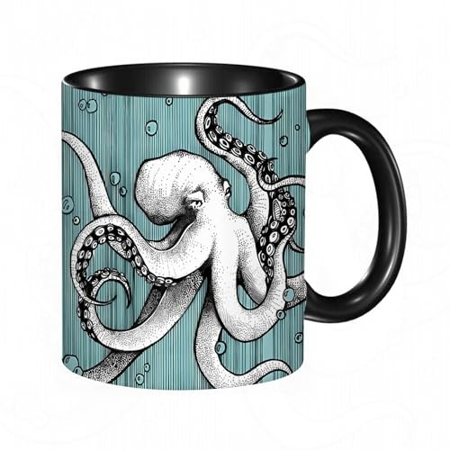 HRRASFAZF Tasse à Café | Tasse Céramique Fine | Cadeau Original | 330ml | Mug avec Anse | Cadeau Original pour Homme et Femme | Carte Pieuvre avec enveloppe