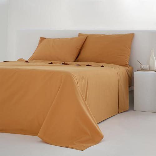 COTTON ARTean Juego sábanas Cama 150 Percal Algodón 200 Hilos Noa Mostaza
