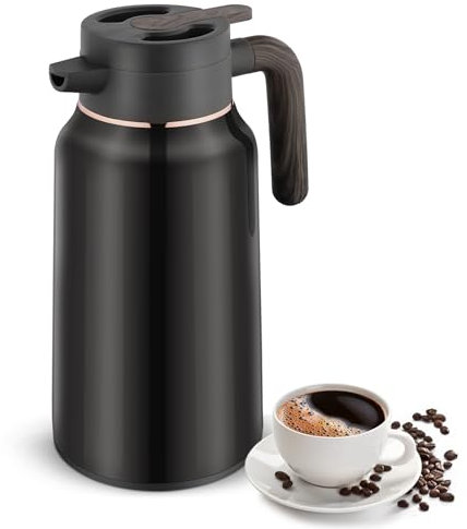 Voency 2Litre Stainless Steel Thermal Carafe Jugs, Coffee Carafe with Lid, Double Walled Vacuum Insulated Coffee Pot with Press Button Top,36Hrs Heat&Cold Retention Thermal Jug Keep Hot & Cold