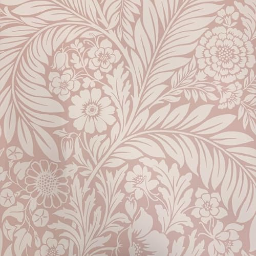 World of Wallpaper Florence Leaf, Lightly Textured Matte, Blush Pink (728) | Easy to apply wallcovering, Victorian, Contemporary, Bedroom, Dining & Living Rooms (10.05m x 53cm roll)
