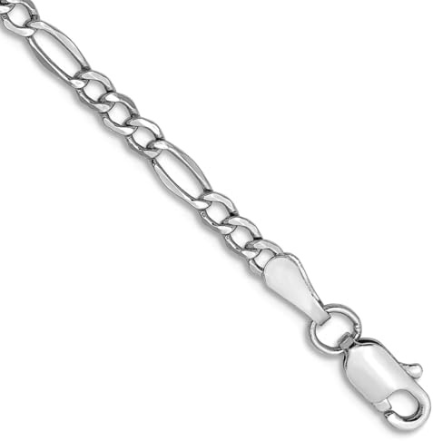 14 Karat 2,5 mm Weißgold, hohl, poliert, leicht, Karabinerverschluss, Figarokette, Armband, Gliederarmband für Damen und Herren, 20 centimeters, Gold Metall Weißgold, Kein Edelstein