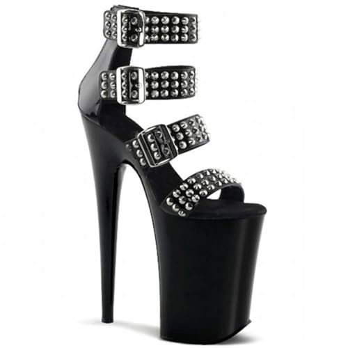 FgdeupY Mode Niete Hohl Mode Nachtclub Tanz Pole Dance Sexy High Heel Sandalen Dünner Absatz 20CM,Schwarz,43 EU