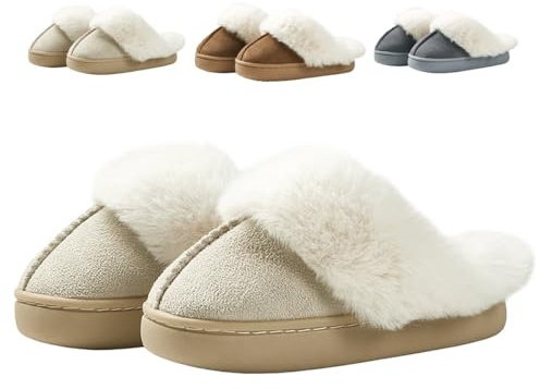 Fadezar Girls Boys Slippers kids Plush Warm Fluffy Slippers Memory Foam Fleece Slip-on House Shoes Indoor Outdoor Beige 13/13.5 UK Child (210mm)