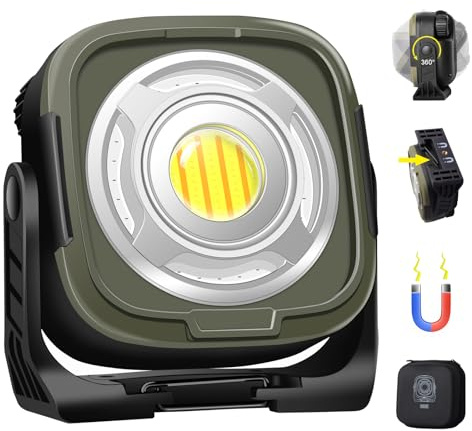 MASMEJOR Arbeitsleuchte Akku 10000mAh, Digitale Batterieanzeige, Magnetfuß | COB, 1500LM, Lange Akkulaufzeit, Stufenloser Dimmer, 360° Schwenkbar, Aufbewahrungsbeutel für Camping, Werkstatt, Garage
