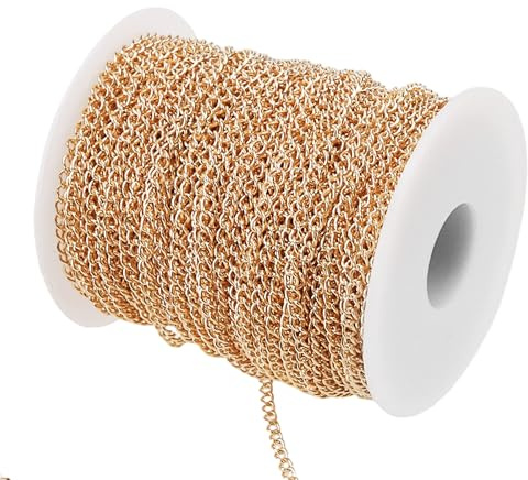 LEXININ 4x3mm Gold Jewelry Chain Roll, 40m/131 Feet Golden Necklace Chain for Bracelet Jewellery Making DIY Craft Decoration