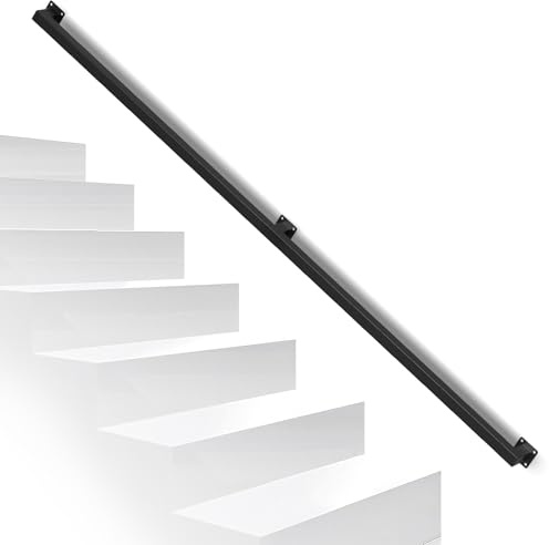 Peviasot Barandilla para escaleras, pasamanos de pared, color negro, diseño de tubo cuadrado, barandilla interior y exterior para escaleras, balcones, longitud: 180 cm