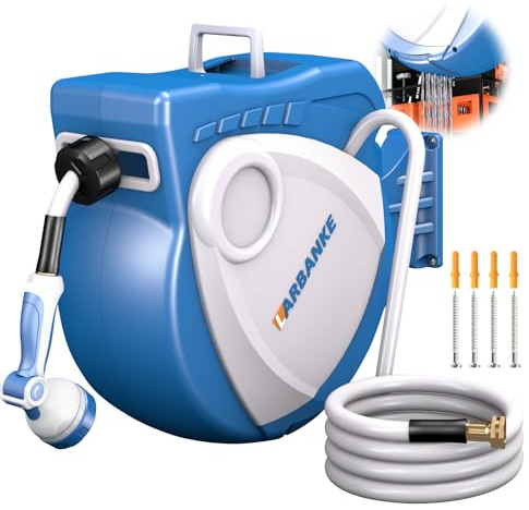 30 m Garden Hose Reel, Return System,/Auto Lock/180°Swivel Bracket,with 10 in 1 Spray Nozzle,with Bottom Leak Hole for Cleaning of Water Pipes