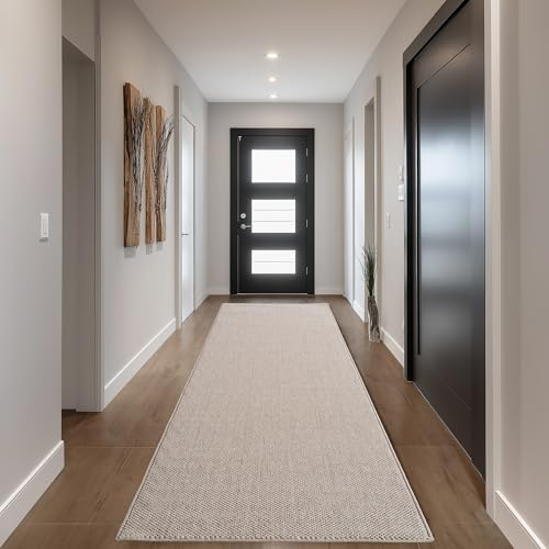 HomebyHome Teppich Läufer 80x250 cm Beige Einfarbig Bouclé Schlingenflor Skandi Stil Superweich Robust Pflegeleicht Moderner Flurteppich für Eingangsbereich Küche Korridor Schlafzimmer