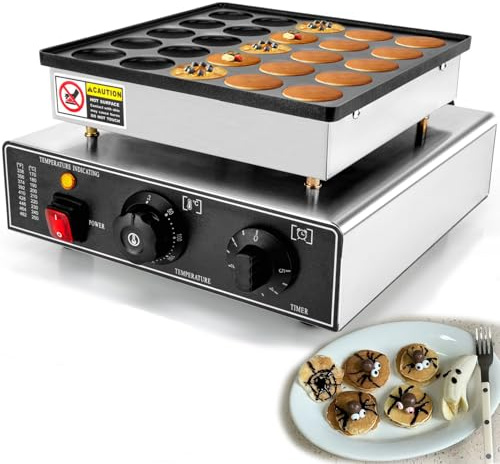 MINHUIJIHUI Máquina para Hacer Poffertjes, Mini Crepera Eléctrica 25 y 50 Orificios Acero Inoxidable, 1700W Revestimiento Antiadherente, Temperatura 50-300 Negocios de Alimentación