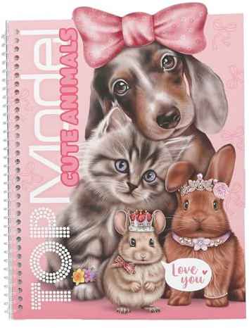 Depesche 13736 TOPModel - Cute Animals Dress Me Up Stickerbuch mit 24 Seiten Haustier Motive zum Verzieren, inkl. 7 Seiten Accessoire Sticker, Rosa