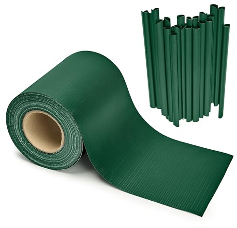 Garronda Brise Vue Jardin Balcon PVC 19 cm Rouleau 35 m 450 g/m² avec 30 Clips, Bandes occultantes pour clôture extérieure, Compatible Panneaux Double Fil et Garde-Corps GD-0173 (Vert RAL6005)