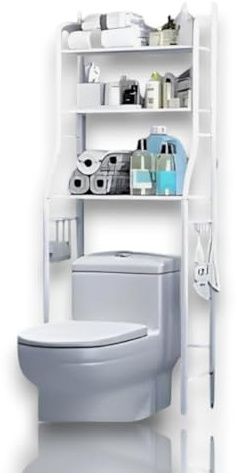 Genérico Estantería sobre Inodoro Multifuncional, Metal, Negro, 160x47x25cm, Ahorra Espacio, Fácil Montaje, para Baño (101, Blanco)