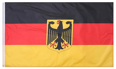 Kezidhp Deutschland Flagge mit Adler, 90x150cm Bundesadler Fahne | 2 rostfreie Metallösen, reißfestes Polyester, wasserabweisend, windresistent, Doppelt gesäumte Kanten, Für Sportevents, Feste