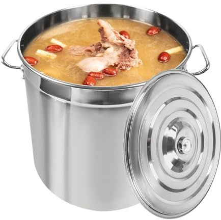 Rostfritt stål kastrull med lock, 35 L/50 L/70 l stor soppgryta induktion, gastronomikruka för restaurang, hushåll, soppa, konservering, gas-elektrisk spis, diskmaskinssäker, rostfri, robust (50 l)