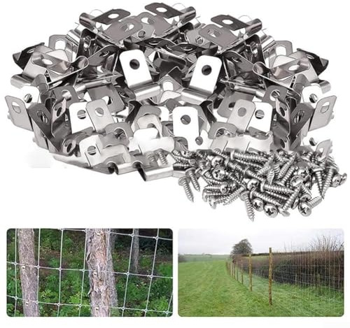 Wire Mesh Screw Clips in 304 Stainless Steel for Fencing and DIY Projects, Includes 100/200 Screws for Secure Attachment (100pcs)