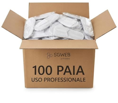 SGWEB professional 100 Paia Ciabatte di Cortesia per Hotel, Alberghi, Spa in TNT - Confezionate Singolarmente, Suola Antiscivolo - Pantofole Monouso Aperte 28,5 x 11,7 cm - 42 g - Bianco (Mod. Aperto)