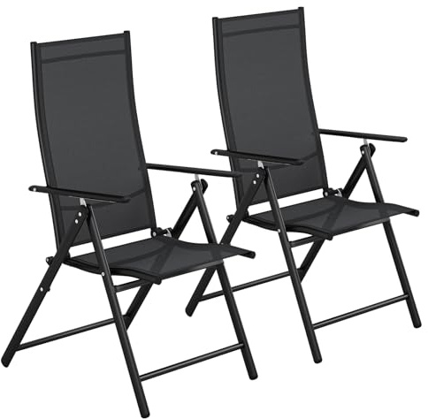 LIFERUN Gartenstühle 2er Set, Gartenstuhl Hochlehner Klappbar, Campingstuhl | Balkonstuhl 7-Fach Verstellbar bis 120kg, Metall Gestell, Leicht Klappstuhl für Terrasse, Balkon und Camping, Schwarz