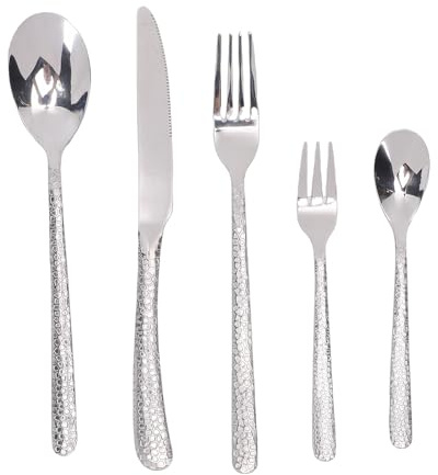 Naroote Juego de Cubiertos de Acero Inoxidable, Juego de Cubiertos Martillados con Tenedores, Cortadores de Carne, Cucharas, Tenedores de Ensalada y Cucharaditas para Uso Diario en la Cocina Casera