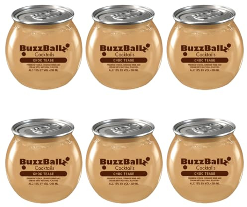 BuzzBallz Mix Set 13,5% vol. – 6 x 200 ml Cocktails – Choc Tease – Fertige Cocktails mit Alkohol - Ready to Drink - Geschenkset von Plug'N'Pour inkl. Sticker – [Enthält Sulfite]