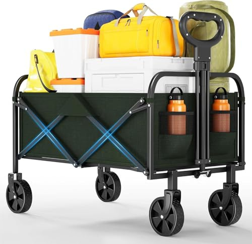 Koioplie 220L Faltbarer Schwerlast Bollerwagen, 172kg-200kg Traglast Transportwagen mit 360°Geländerädern,Stahlrahmen,600D Oxford PVC,Seitentasche,Verstellbarer Griff,für Outdoor Camping,Garten,Strand